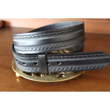 VGP Embossed Leather Belt Rope Design. Black 38"(96.5cm)